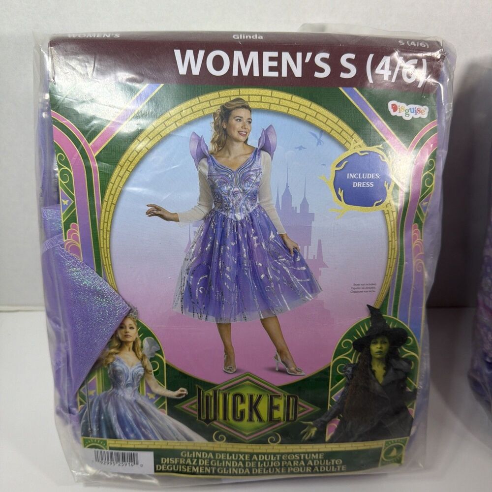 NEW Glinda Wicked Deluxe Halloween Costume Adult Womens Small 4/6 Purple Dress